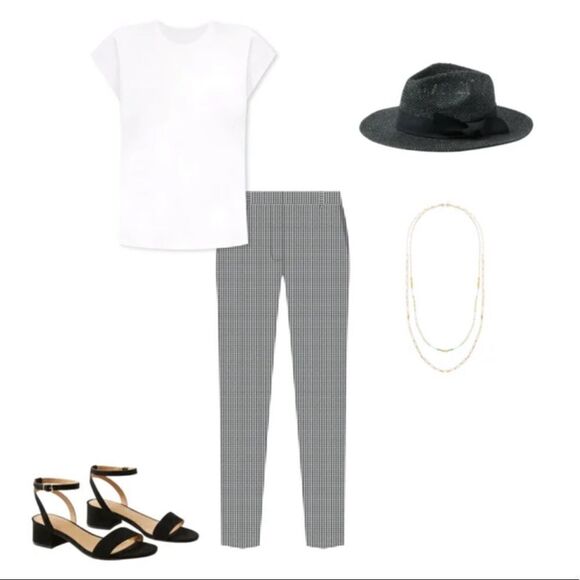 LOFT 12P Julie Straight Gray White Mini Plaid Dress Slacks Trousers - Picture 1 of 16